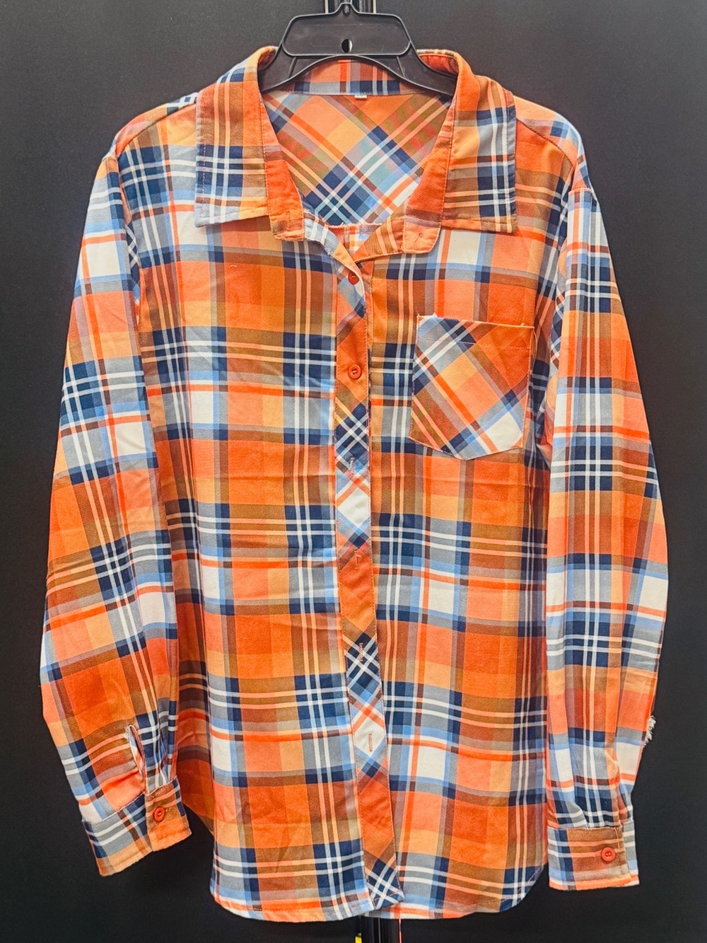 SHEIN Orange Blue Plaid Button-Down Shirt